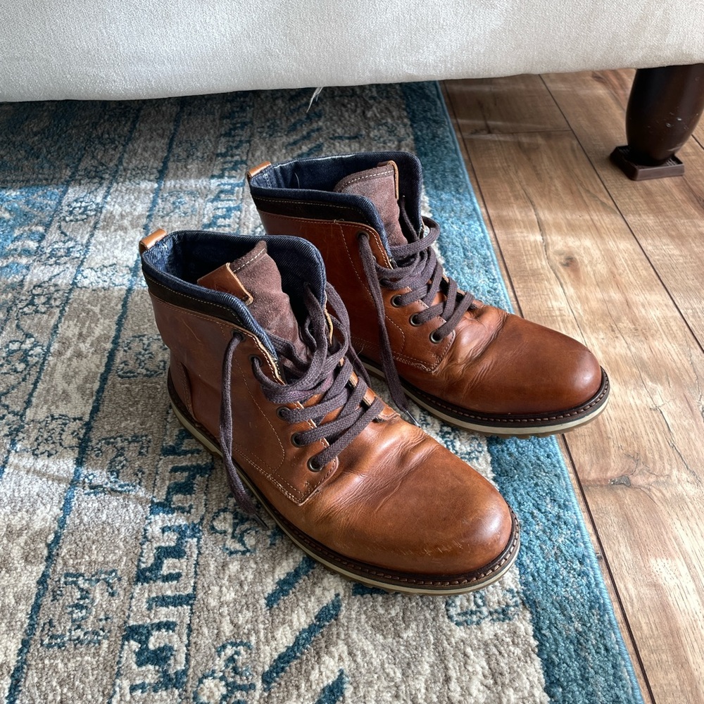 Aldo Cognac Brown Leather Lug Sole Boots
